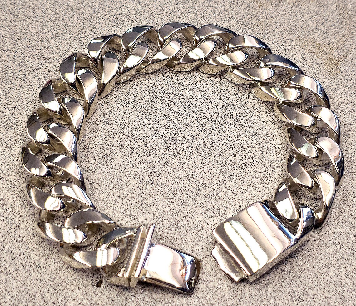 16 Mm Heavy Sterling Silver Miami Cuban Link Bracelet Handmade Etsy