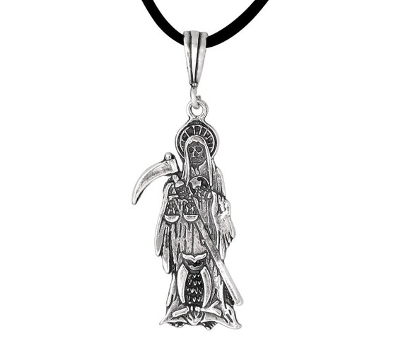 Sterling Silver .925 Santa Muerte With Owl on the Bottom our Lady