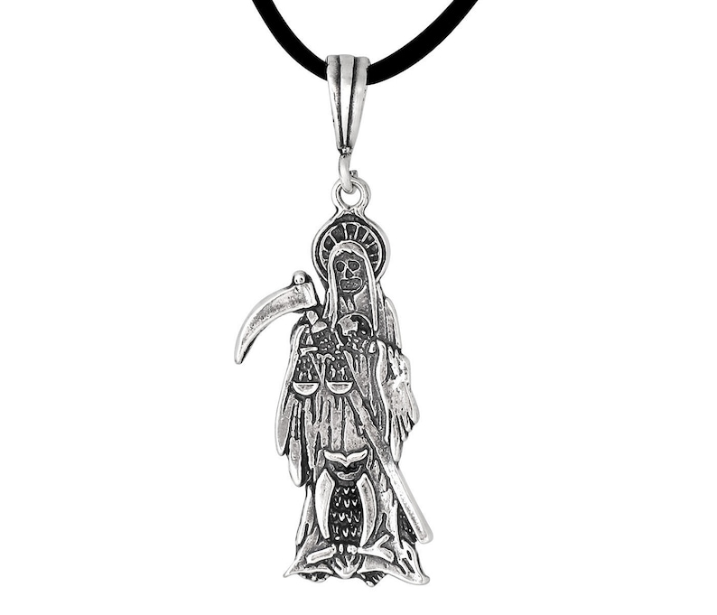 Sterling Silver Necklace Claddagh Gold Santa Muerte Grim Reaper Pendant - Oxidized Sterling Silver Veladoras De La Santa Muerte - Foto 7