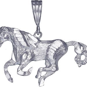 Sterling Silver Horse Charm Pendant Necklace 1.3 Inches 3.6 Grams with Diamond Cut Finish and 18 Inch Rolo Chain