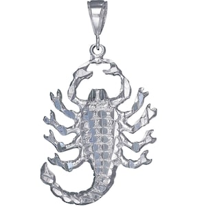 Sterling Silver Scorpion Charm Pendant Necklace 2.35 Inches 9.5 Grams with Diamond Cut Finish and 24 Inch Figaro Chain