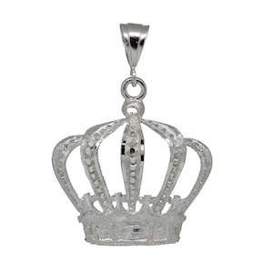 Sterling Silver .925 Huge Heavy Crown Pendant Charm King Royal Cross Handmade Made in USA