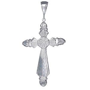 Sterling Silver Cross without Jesus Pendant Necklace 2.5 Inches 6 Grams with Diamond Cut Finish and 24 Inch Figaro Chain