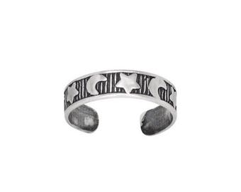 ON SALE Sterling Silver .925 Multiple Moon & Star Toe Ring adjustable size | Made In USA