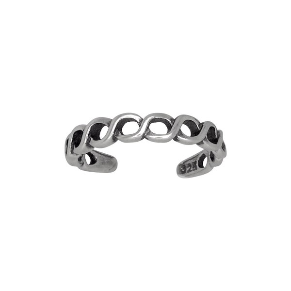 Sterling Silver .925 Braided Toe Ring adjustable size | Made In USA