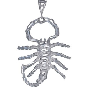 Large Heavy Sterling Silver Scorpion Charm Pendant Necklace 3.15 Inches 28 Grams with Diamond Cut Finish and 24 Inch Figaro Chain