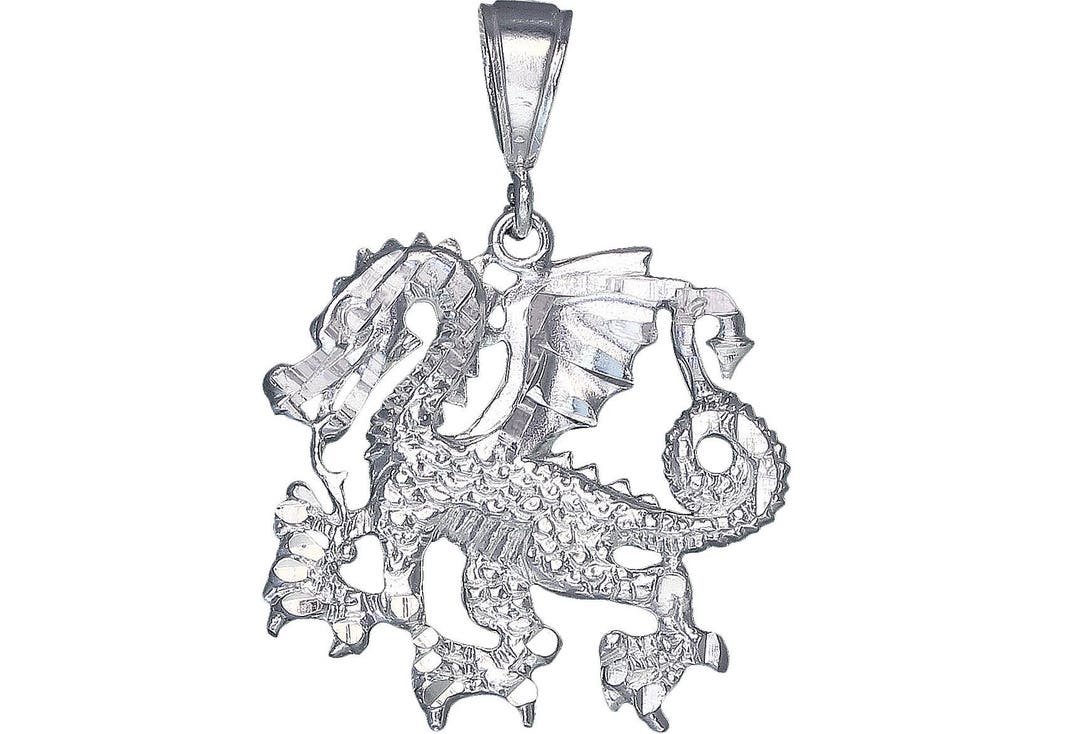 Sterling Silver Dragon Charm Pendant Necklace 1.75 Inches 5.7 Grams