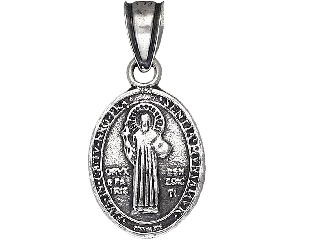 Sterling Silver Saint Benedict Medal Reversible Charm Pendant Necklace ...