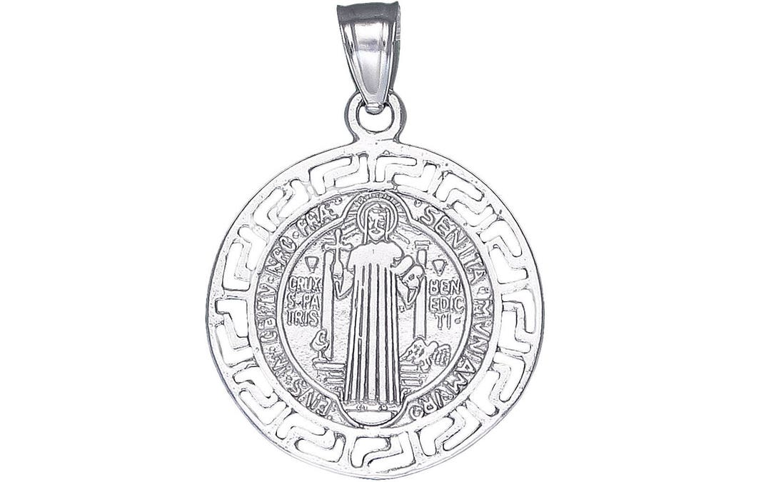 Sterling Silver Saint Benedict Medal Reversible Charm Pendant Necklace ...