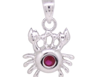Cancer Zodiac Pendant Charm  Sign Sterling Silver .925 With Ruby Color Cubic Zirconia Birthstone