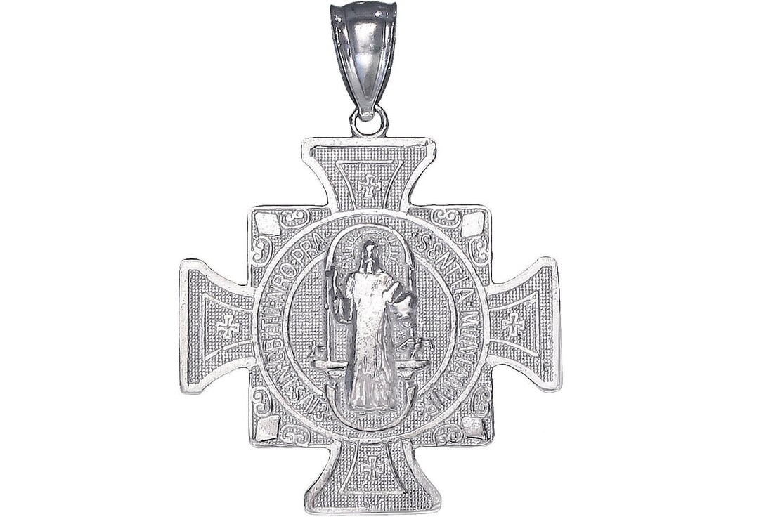 Sterling Silver Saint Benedict Cross Reversible Charm Pendant Necklace ...