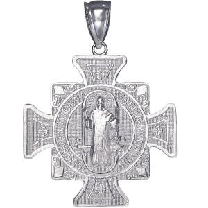 Sterling Silver Saint Benedict Cross Reversible Charm Pendant Necklace 1.3 Inches 2.5 Grams with High Polish Finish and Chain