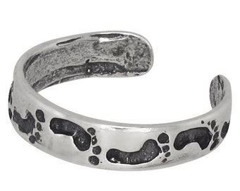 Bague Orteil #1 Empreintes De Pieds – Argent 925 Réglable – Fabriqué Aux USA