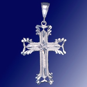 Sterling Silver Cross without Jesus Pendant Necklace 2 Inches 3.5 Grams with Diamond Cut Finish and 24 Inch Figaro Chain