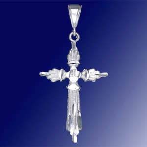 Sterling Silver Cross without Jesus Pendant Necklace 2.3 Inches 4.5 Grams with Diamond Cut Finish and 24 Inch Figaro Chain