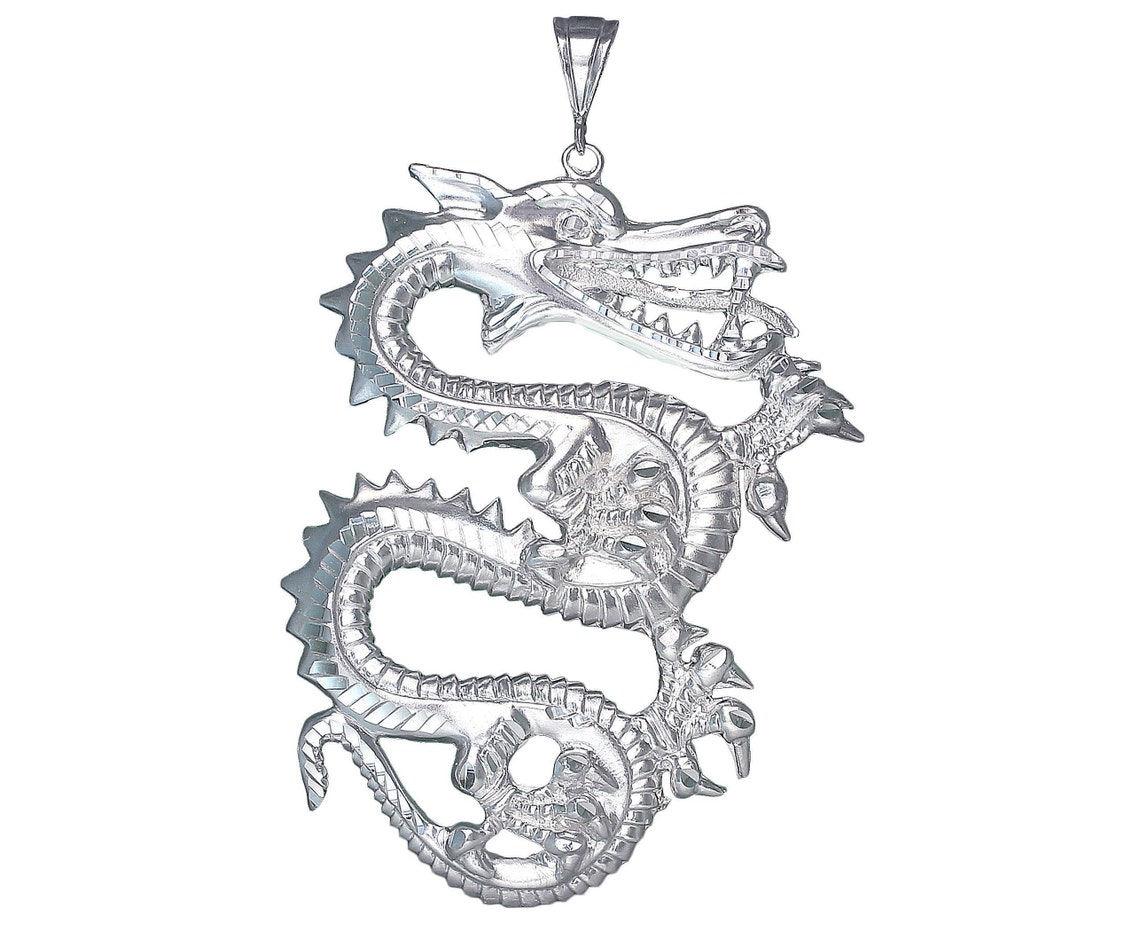 Huge Heavy Sterling Silver Dragon Charm Pendant Necklace 4.25 Etsy