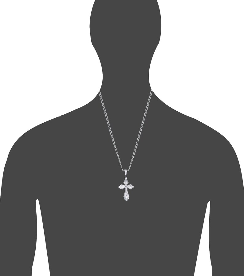 Sterling Silver Cross with Jesus Pendant Necklace 1.85 Inches 4 Grams with Diamond Cut Finish and 24 Inch Figaro Chain image 3