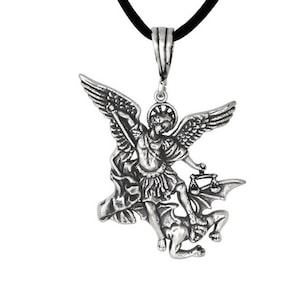 Sterling Silber.925 St. Michael Erzengel Anhänger Anhänger Halskette, oxidiert | Made In USA