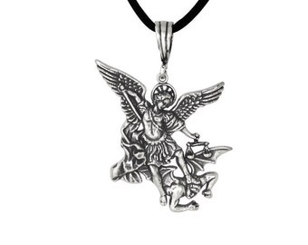 Sterling Silver .925 St. Michael Archangel Charm Pendant Necklace, Oxidized | Made In USA