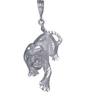 Sterling Silver Panther Charm Pendant Necklace 2.1 Inches 6.5 Grams with Diamond Cut Finish and 24 Inch Figaro Chain