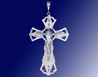 Enorme pesada cruz de plata de ley con Jesús colgante collar 5 pulgadas 36 gramos