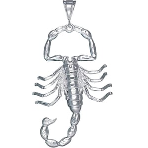 Large Heavy Sterling Silver Scorpion Charm Pendant Necklace 3.5 Inches 17 Grams with Diamond Cut Finish and 24 Inch Figaro Chain