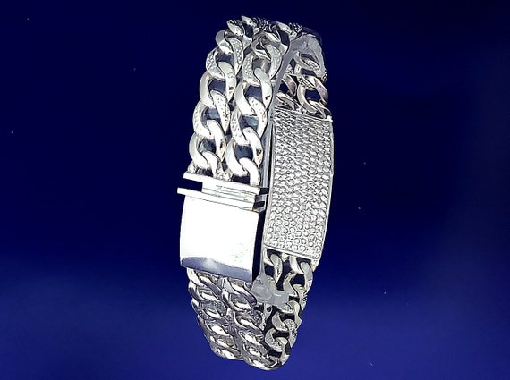 Heavy Solid Sterling Silver DOUBLE 2 Row Nugget Design Curb Link