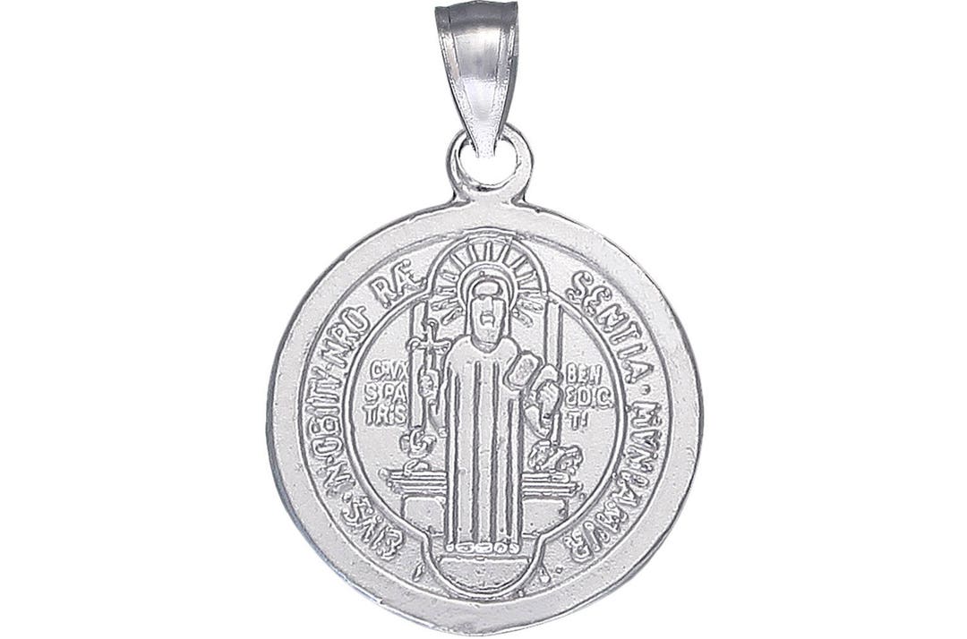 Sterling Silver Saint Benedict Medal Reversible Charm Pendant Necklace ...