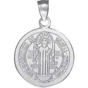 Sterling Silver Saint Benedict Medal Reversible Charm Pendant Necklace 1.1 Inches 2.7 Grams with High Polish Finish and Chain