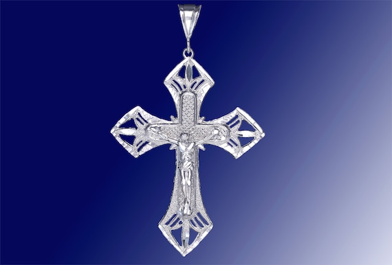 Collana Argento Uomo Ciondolo Crocifisso Grande In Argento Sterling 925 Con Catena - Regalo Elegante E Simbolico Ciondolo Croce Argento