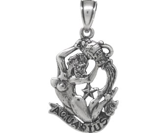 Aquarius Pendant Jewelry Sterling Silver .925 Oxidized Handmade VIntage Look Made In USA