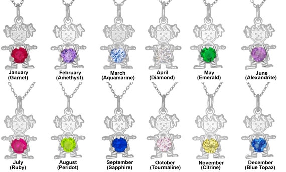 Girl Birthstone Pendant Charm with White and Green Cubic Zirconia, August Girl Birthstone Pendant Charm with White and Green Cubic Zirconia, August