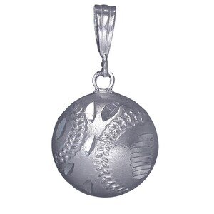 Sterling Silver Softball Ball Charm Pendant Necklace 1.3 Inches 3.7 Grams with Diamond Cut Finish and 18 Inch Rolo Chain