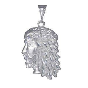 Large Heavy Sterling Silver Jesus Head Pendant Necklace 2.7 Inches 16 Grams with Diamond Cut Finish and 24 Inch Chain