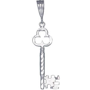 Sterling Silver Key Charm Pendant Necklace 1.8 Inches 2.2 Grams with Diamond Cut Finish and 18 Inch Rolo Chain