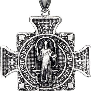 Sterling Silver Saint Benedict Key Reversible Charm Pendant Necklace 1. ...