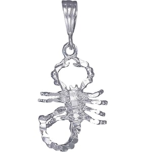 Sterling Silver Scorpion Charm Pendant Necklace 1.5 Inches 2.2 Grams with Diamond Cut Finish and 24 Inch Figaro Chain