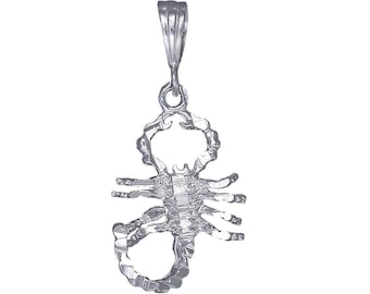 Sterling Silver Scorpion Charm Pendant Necklace 1.5 Inches 2.2 Grams with Diamond Cut Finish and 24 Inch Figaro Chain