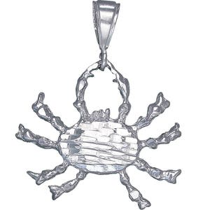 Sterling Silver Crab Charm Pendant Necklace 1.7 Inches 5.5 Grams with Diamond Cut Finish and 24 Inch Figaro Chain