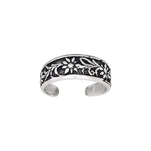 Sterling Silver .925 Flower Design Toe Ring adjustable size | Made In USA