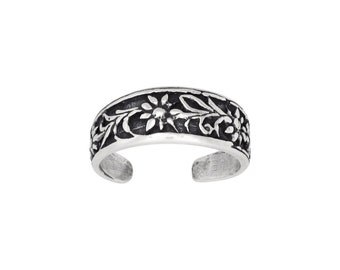 Sterling Silver .925 Flower Design Toe Ring adjustable size | Made In USA
