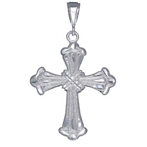 Sterling Silver Cross without Jesus Pendant Necklace 2.3 Inches 8.5 Grams with Diamond Cut Finish and 24 Inch Figaro Chain