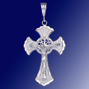 Sterling Silver Cross with Jesus Pendant Necklace with Diamond Cuts and Chain