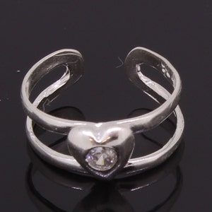 Heart Toe Ring Sterling Silver Adjustable With CZ Stone image 1