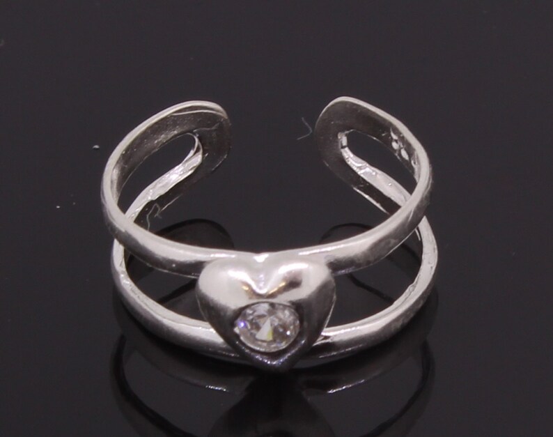 Heart Toe Ring Sterling Silver Adjustable With CZ Stone image 1