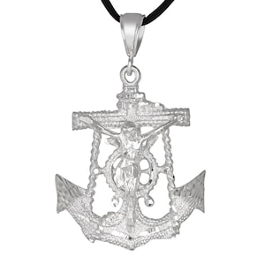 Plata de ley .925 Crucifijo ancla Cross Mariner (L) Diamante corte encanto colgante collar / hecho en EE.UU.