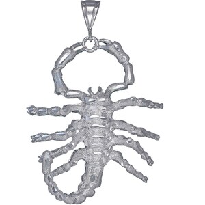 Huge Heavy Sterling Silver Scorpion Charm Pendant Necklace 3.33 Inches 37 Grams with Diamond Cut Finish and 24 Inch Figaro Chain