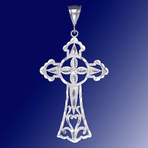 Large Sterling Silver Cross without Jesus Pendant Necklace Diamond Cut Finish