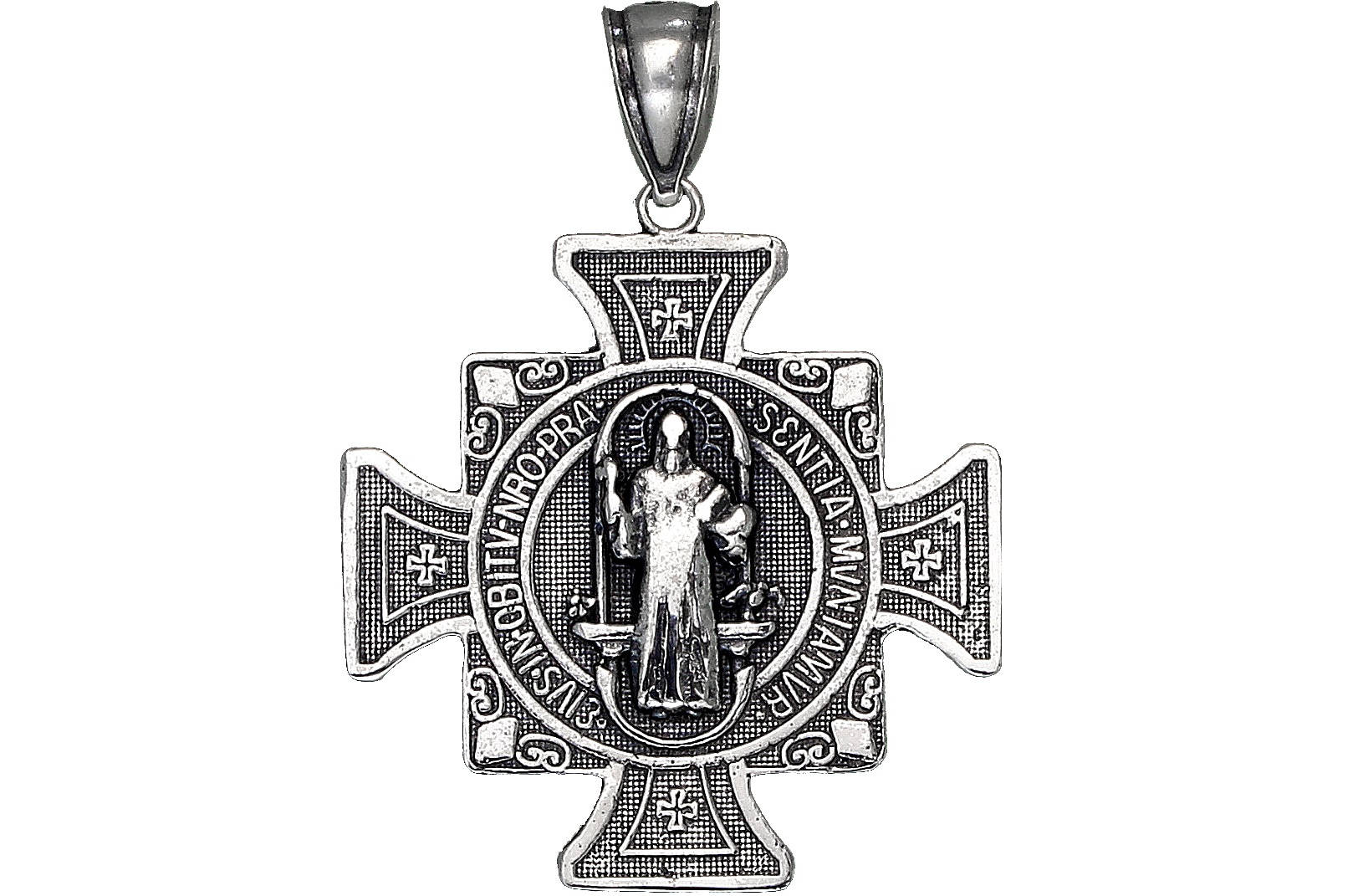 Sterling Silver Saint Benedict Key Reversible Charm Pendant Necklace 1. ...