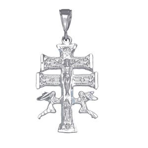 Cruz de Caravaca de plata de ley durante el collar 2.2 pulgadas 9.4 gramos con acabado de corte de diamante y cadena de 24 pulgadas